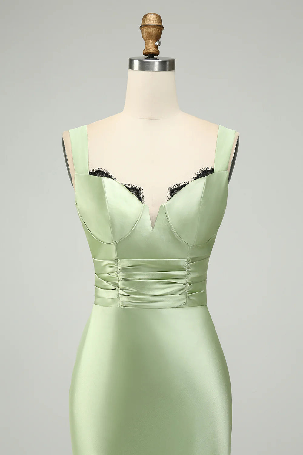 Green Satin Mermaid Long Bridesmaid Dress with Eyelash Lace