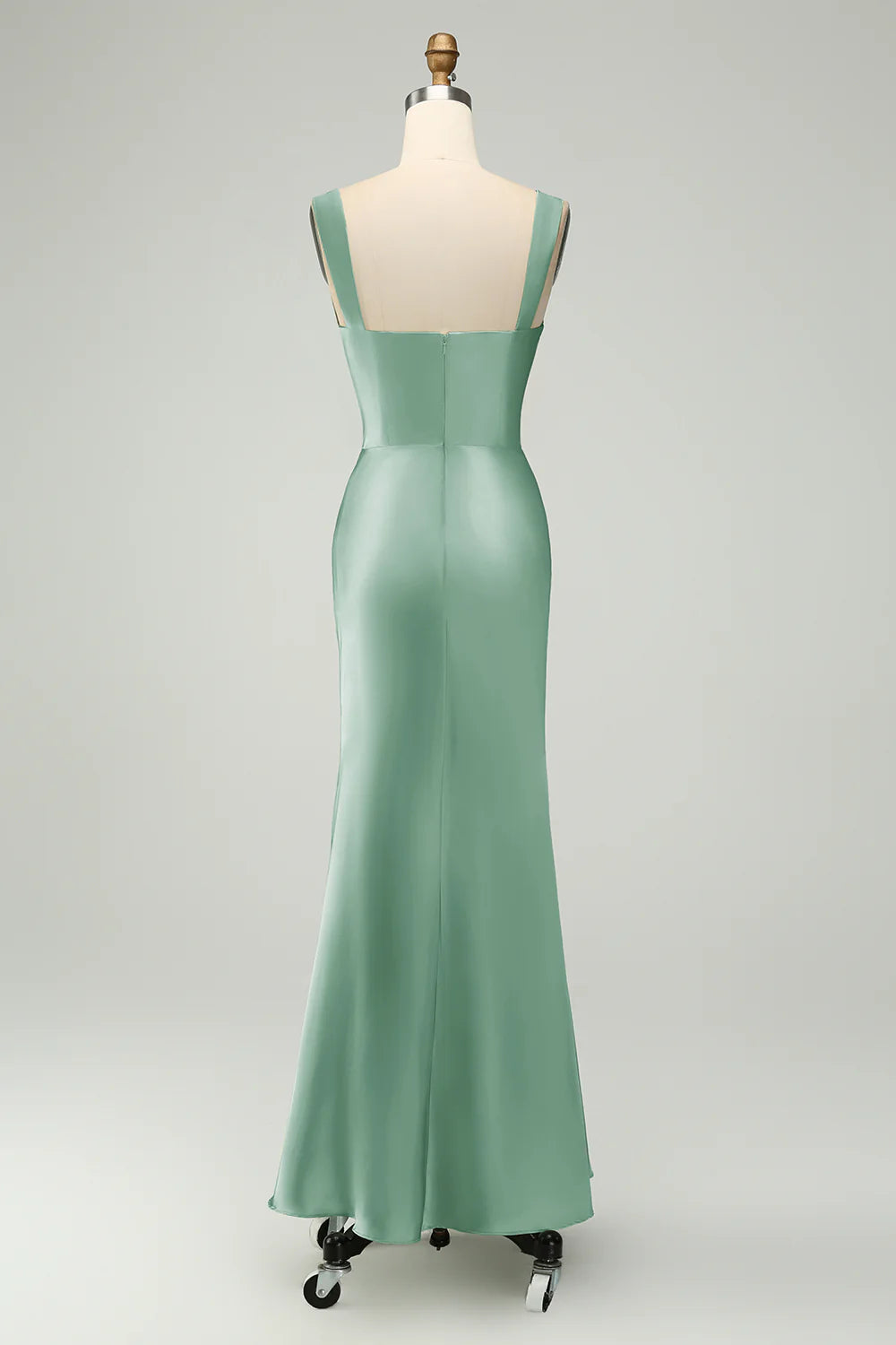 Green Satin Mermaid Long Bridesmaid Dress with Eyelash Lace