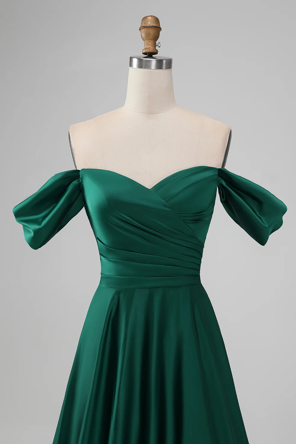 Dark Green Off the Shouder A Line Satin Long Bridesmaid Dress