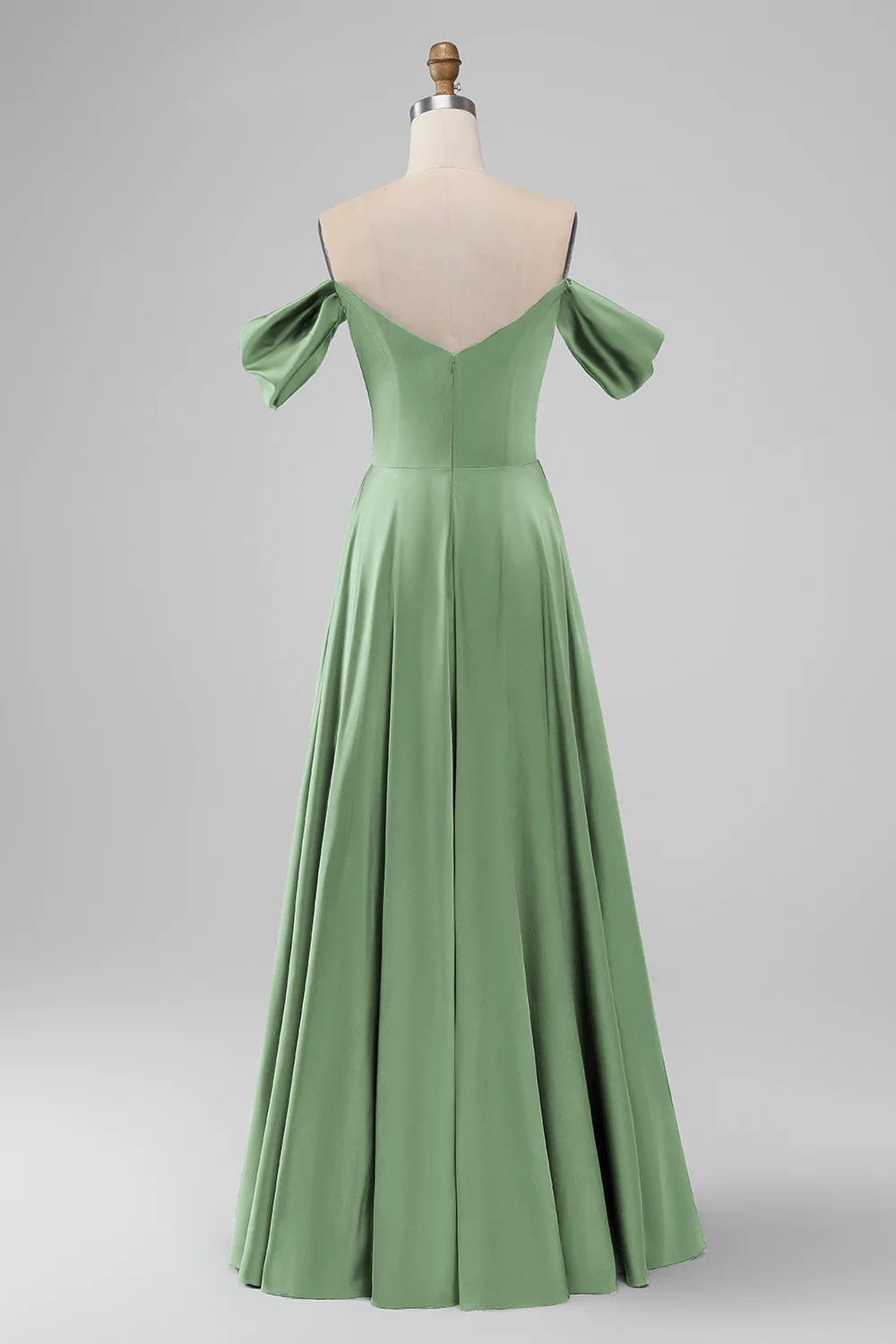 Dark Green Off the Shouder A Line Satin Long Bridesmaid Dress