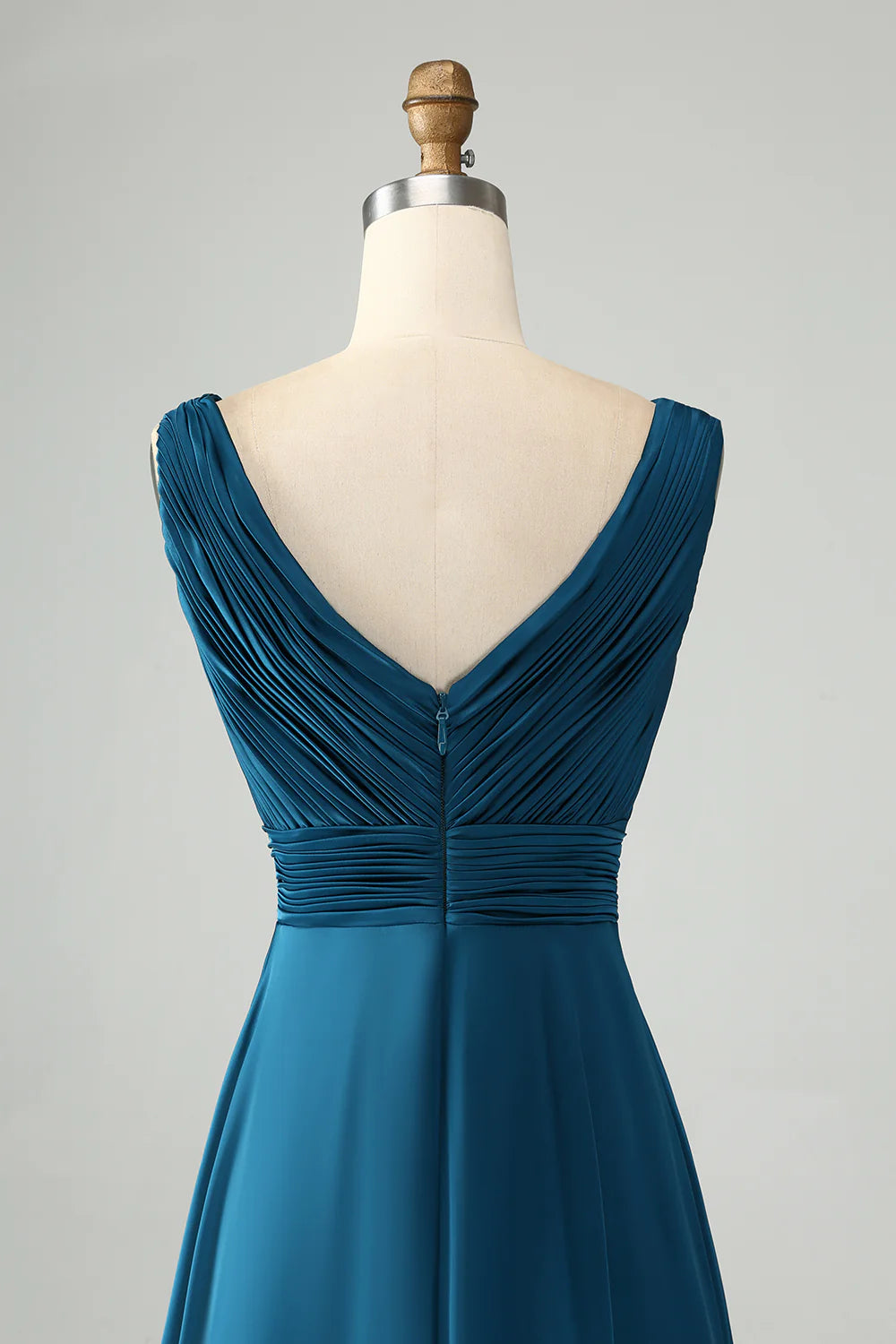 Ink Blue A Line V Neck Keyhole Long Bridesmaid Dress