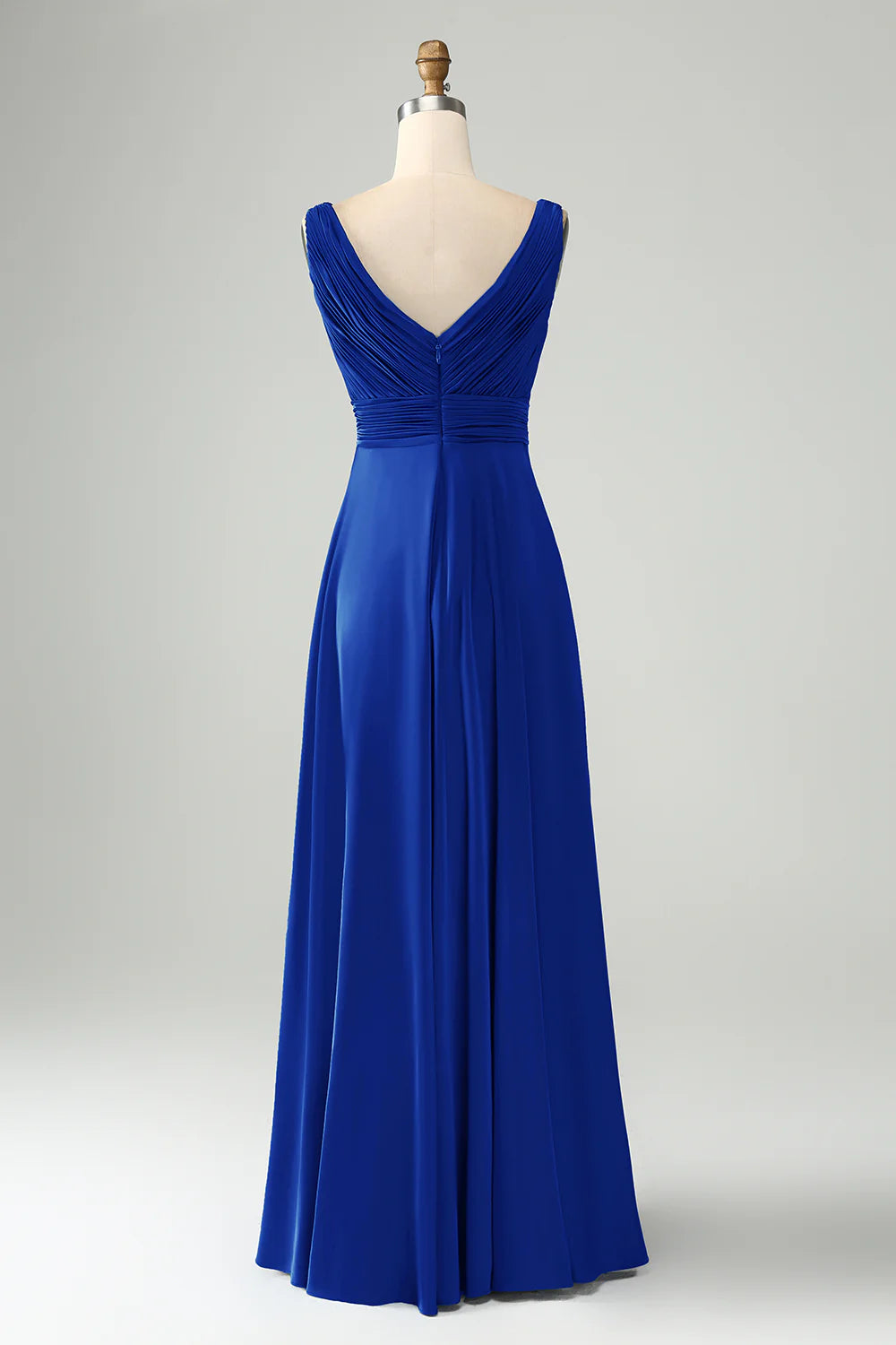 Ink Blue A Line V Neck Keyhole Long Bridesmaid Dress