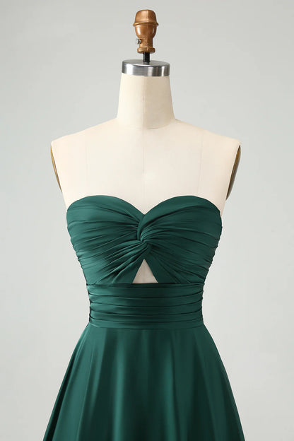 Dark Green A Line Sweetheart Keyhole Long Bridesmaid Dress     Write a review | Ask a question