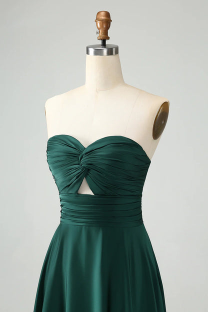 Dark Green A Line Sweetheart Keyhole Long Bridesmaid Dress     Write a review | Ask a question