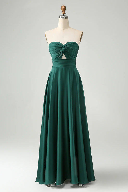 Dark Green A Line Sweetheart Keyhole Long Bridesmaid Dress     Write a review | Ask a question