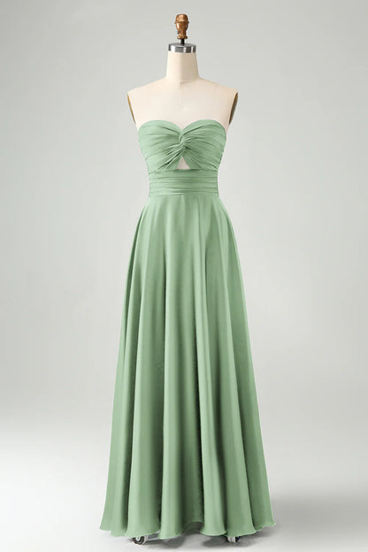 Dark Green A Line Sweetheart Keyhole Long Bridesmaid Dress     Write a review | Ask a question