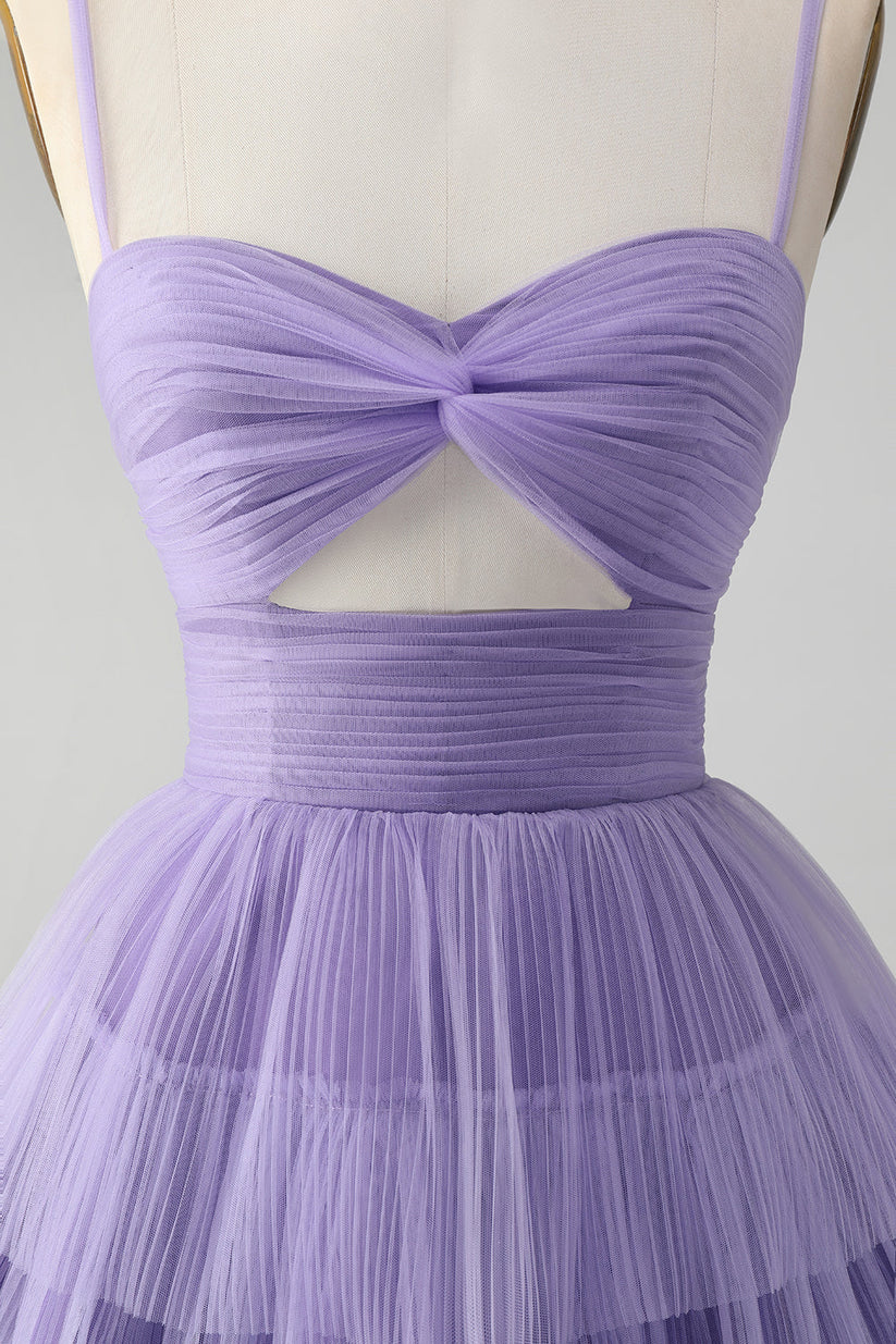 Purple A Line Spaghetti Straps Floral Corset Short Homecoming Dress