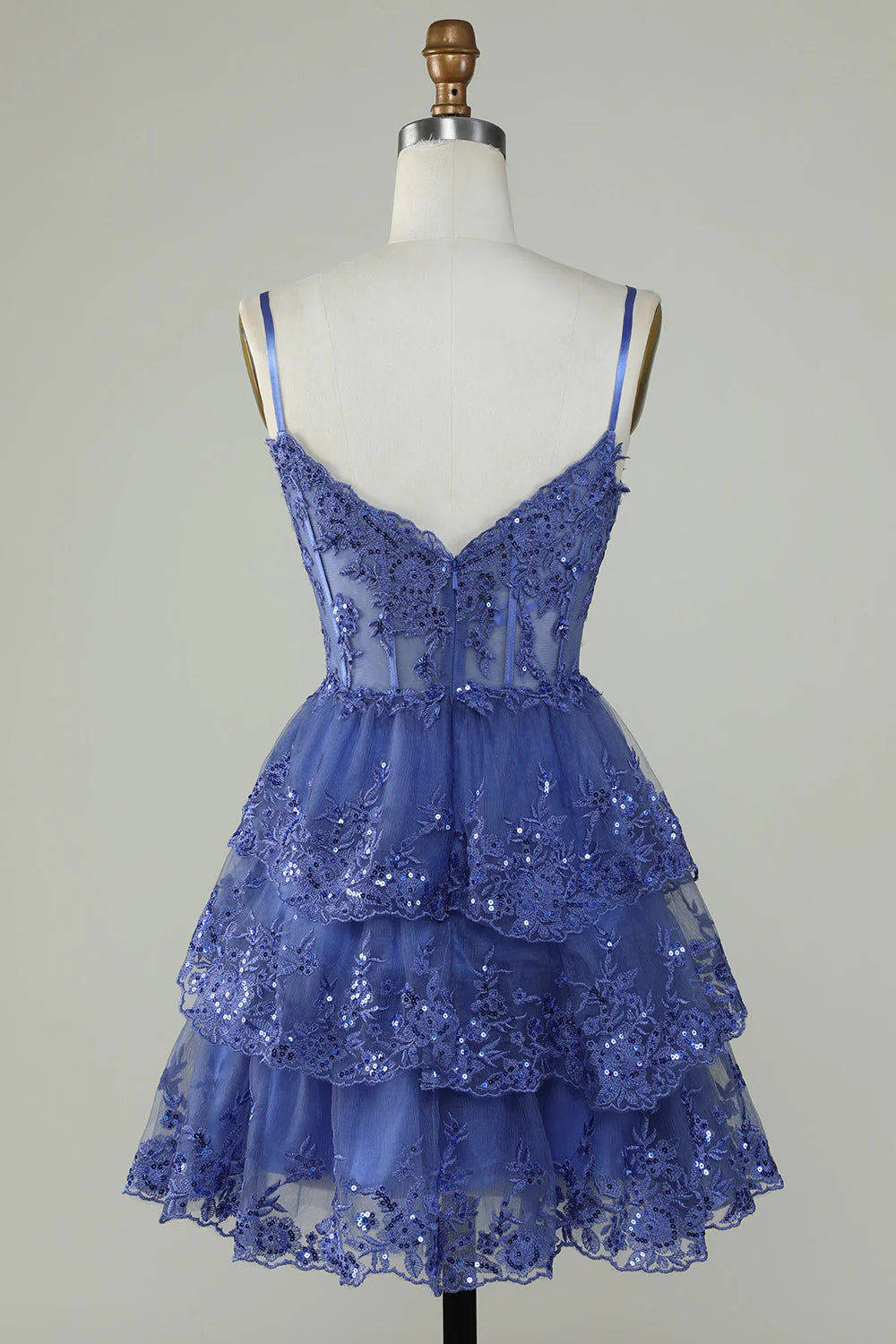 Cute A Line Spaghetti Straps Dark Blue Sparkly Corset Homecoming Dress