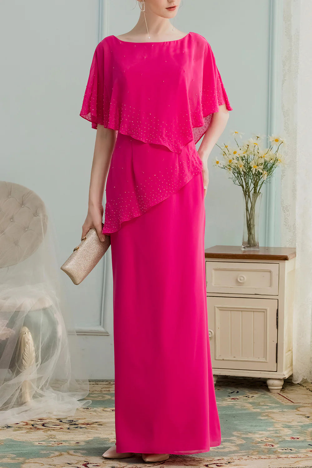 A-line Long Chiffon Bridesmaid Dress With Beading