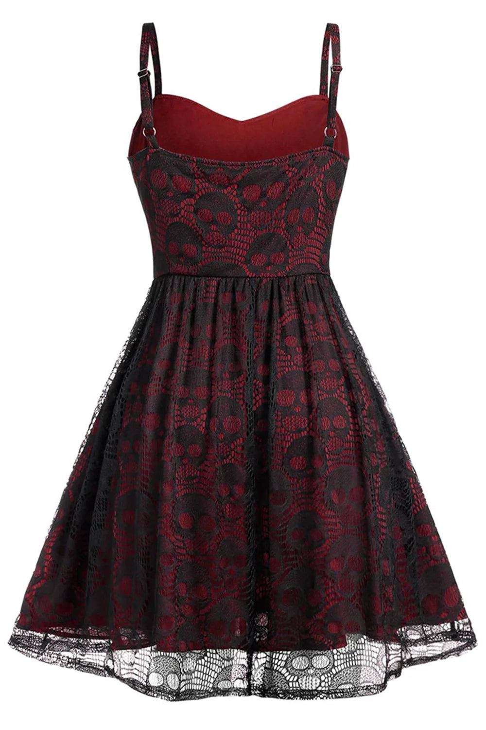 Burgundy Skull Lace Vintage Dress