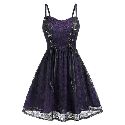 Burgundy Skull Lace Vintage Dress