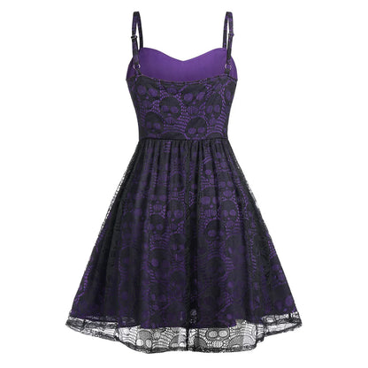 Burgundy Skull Lace Vintage Dress