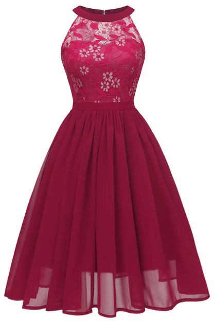 Burgundy Halter Vintage Lace Dress