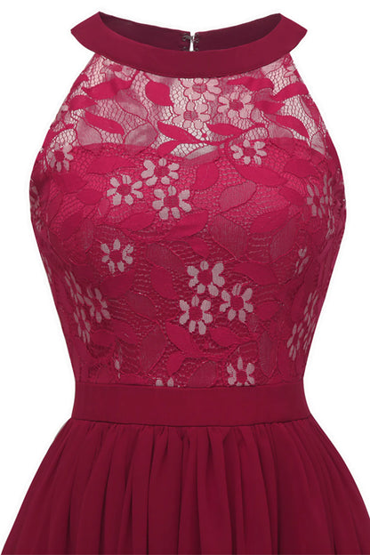 Burgundy Halter Vintage Lace Dress