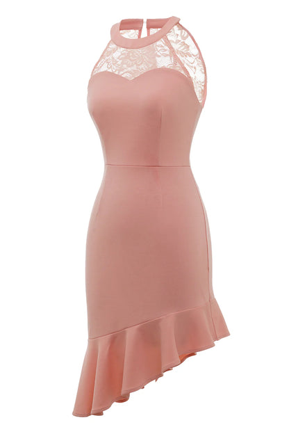 Blush Mermaid Cocktail Dress with Lace