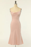 Sheath Spaghetti Straps Blush Bridesmaid Dress