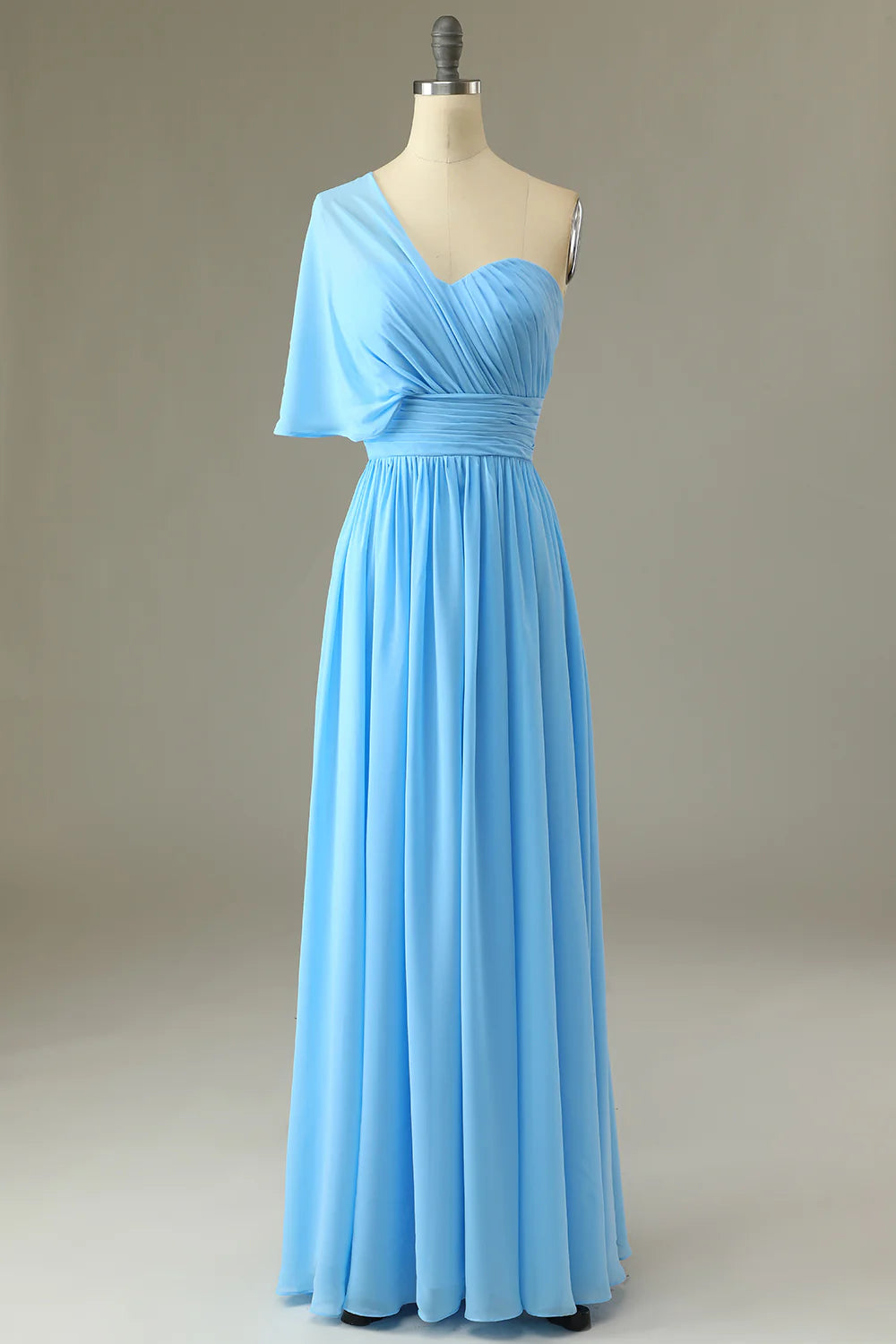 One Shoulder Blue Bridesmaid Dress