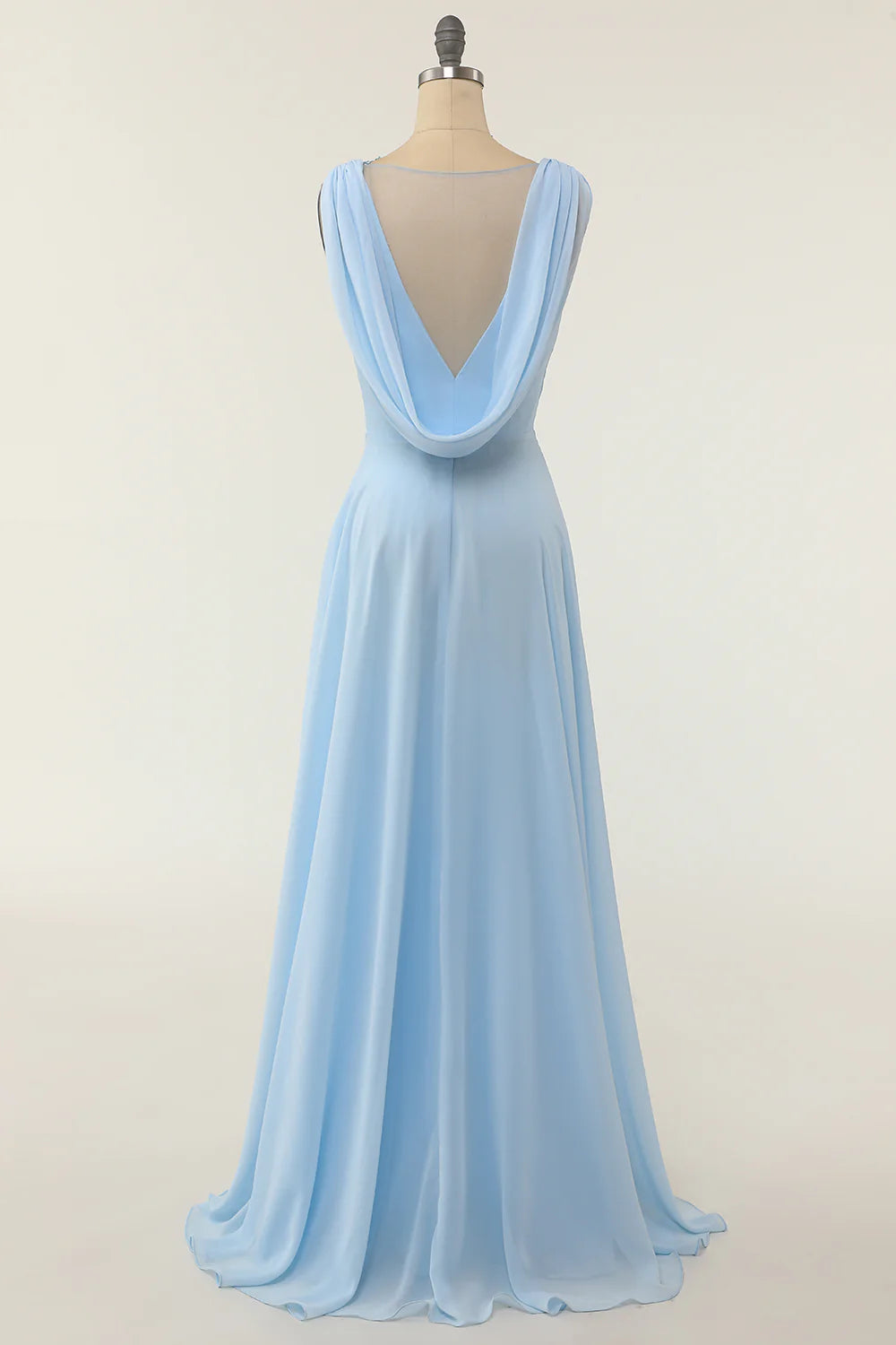 V-neck Blue Bridesmaid Dress with Ruffle