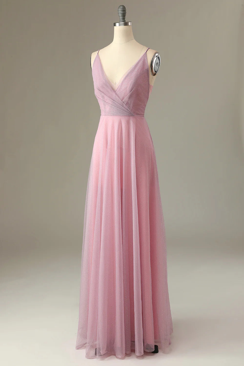 A Line Spaghetti Straps Grey Pink Bridesmaid Dress