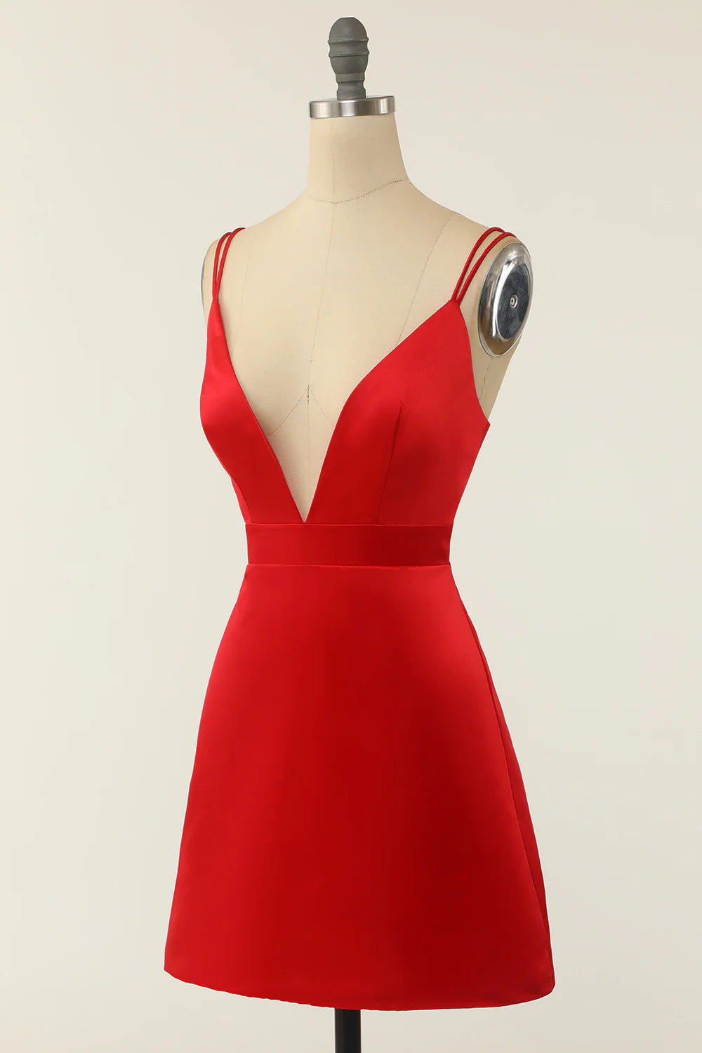 Red Satin V-neck Cocktail Dress