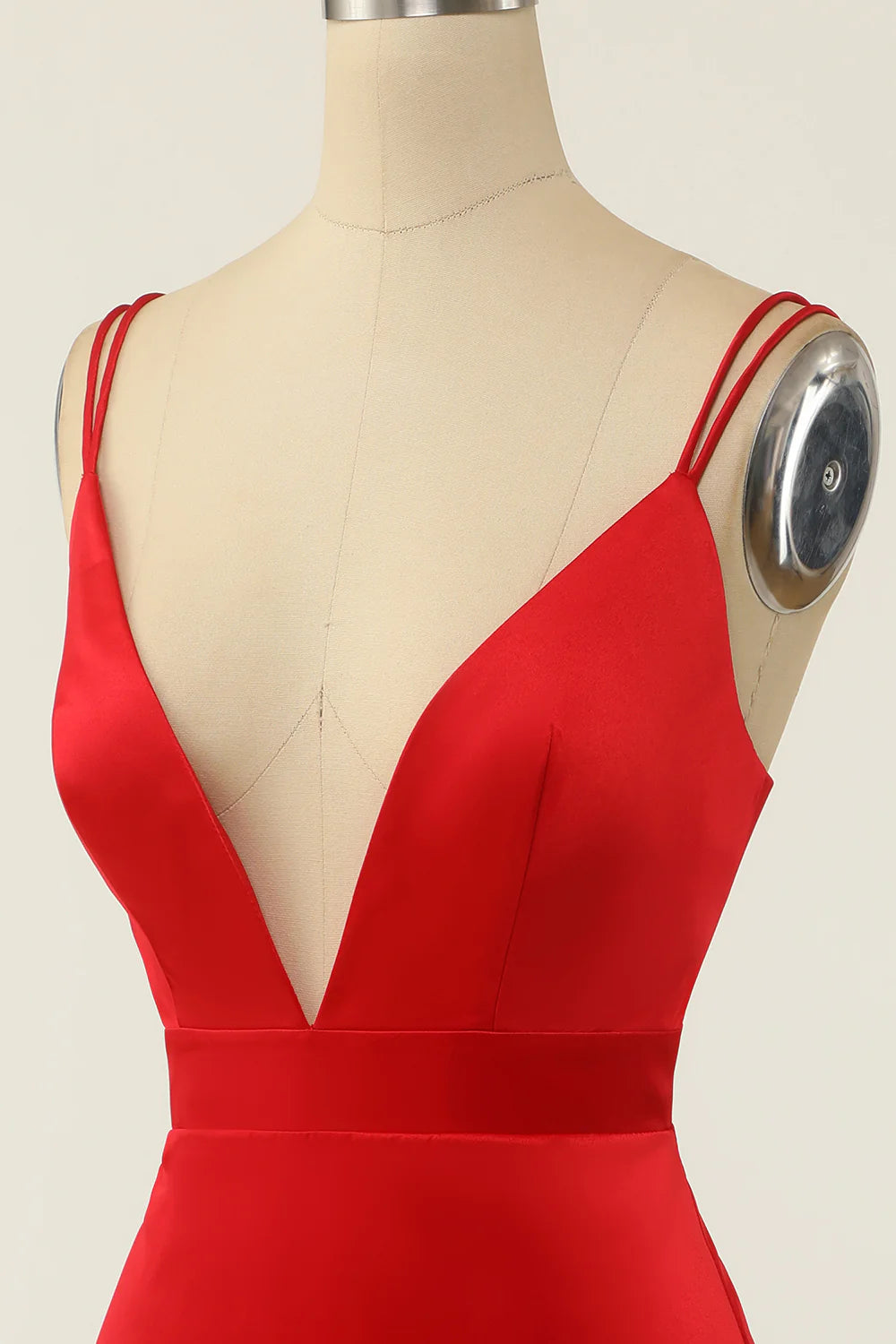 Red Satin V-neck Cocktail Dress