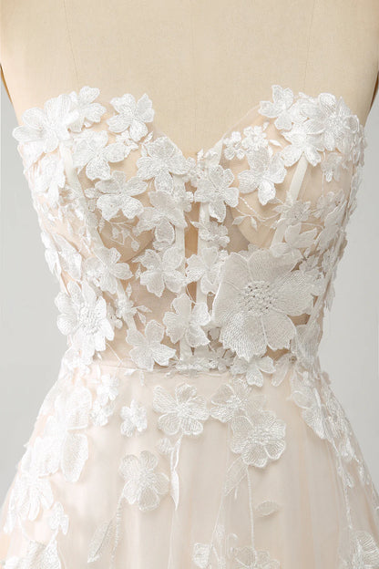 A Line Sweetheart Long Corset Wedding Dress With Appliques