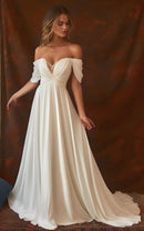 Buyishang A-Line Chiffon Sleeveless Off-the-Shoulder Wedding Dress with Ruching Floor Length