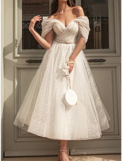 Women's Party Dress Homecoming Dress Cocktail Dress Midi Dress White Short Sleeve Pure Color Mesh Spring Fall Winter V Neck Fashion Wedding Guest Birthday Vacation