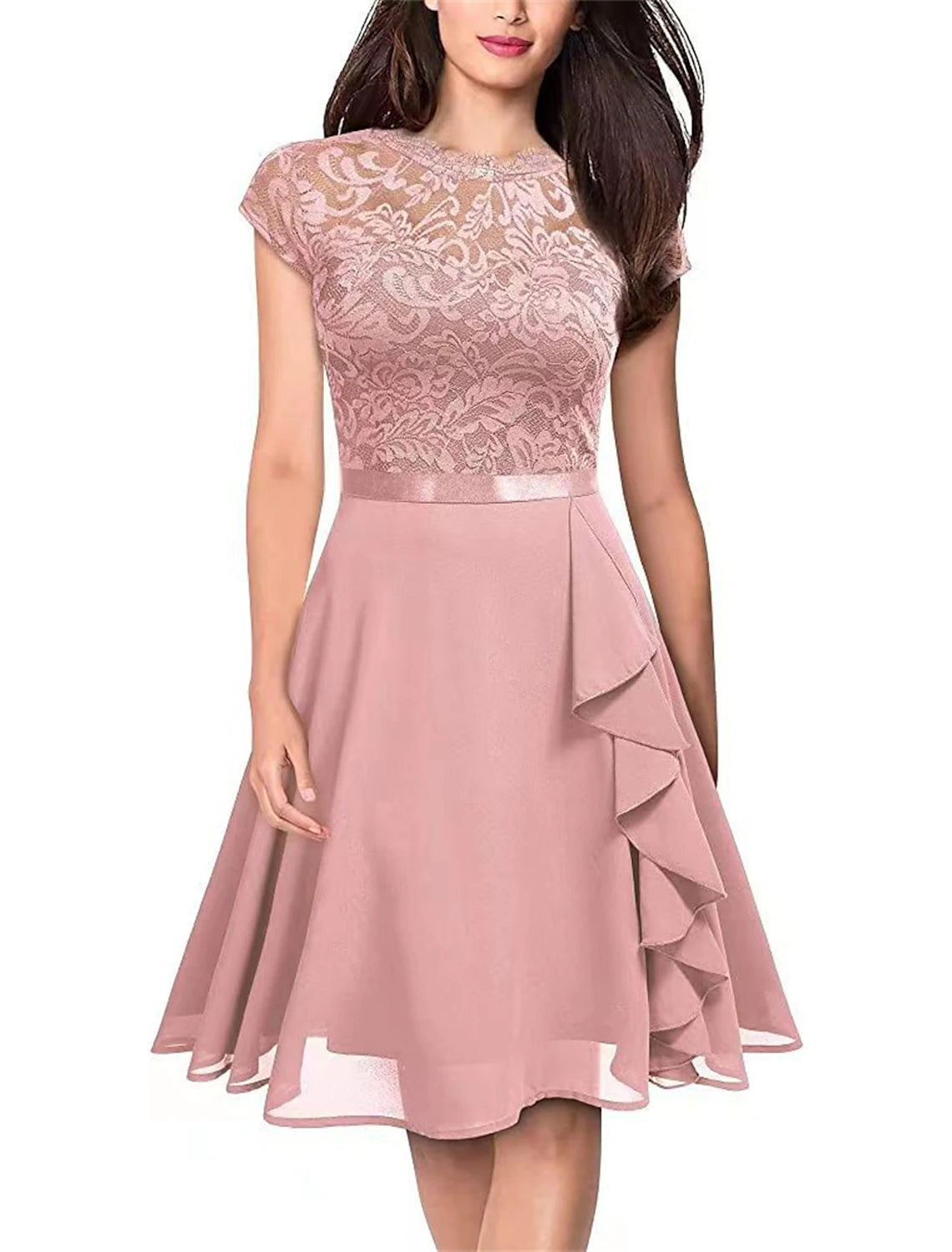 Women's Prom Dress Party Dress Lace Dress Midi Dress Black Pink Wine Sleeveless Pure Color Lace Spring Fall Winter Crew Neck Fashion Winter Dress Wedding Guest Birthday