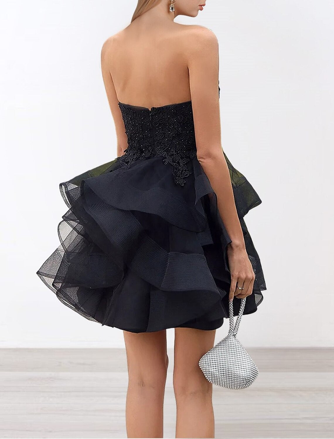 A-Line Homecoming Dresses Corsets Dress Cocktail Party Birthday Short / Mini Sleeveless Strapless Organza with Ruffles Appliques