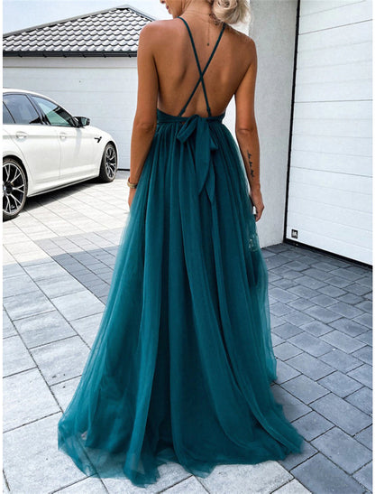 Women's Prom Dress Party Dress Lace Dress Long Dress Maxi Dress Pink Green Sleeveless Pure Color Lace Summer Spring Fall Spaghetti Strap Fashion Birthday Evening Party Wedding Guest