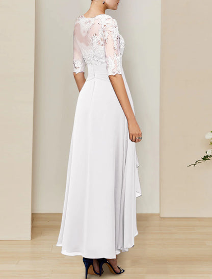 Bridal Shower Simple Wedding Dresses Wedding Dresses A-Line V Neck 3/4 Length Sleeve Tea Length Chiffon Bridal Gowns With Appliques Solid Color