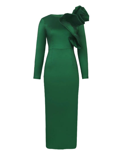 Women's Plus Size Green Chirstmas Dress Curve Party Dress Solid Color Crew Neck Long Sleeve Winter Fall Elegant Formal Maxi long Dress Party Evening Party Dress