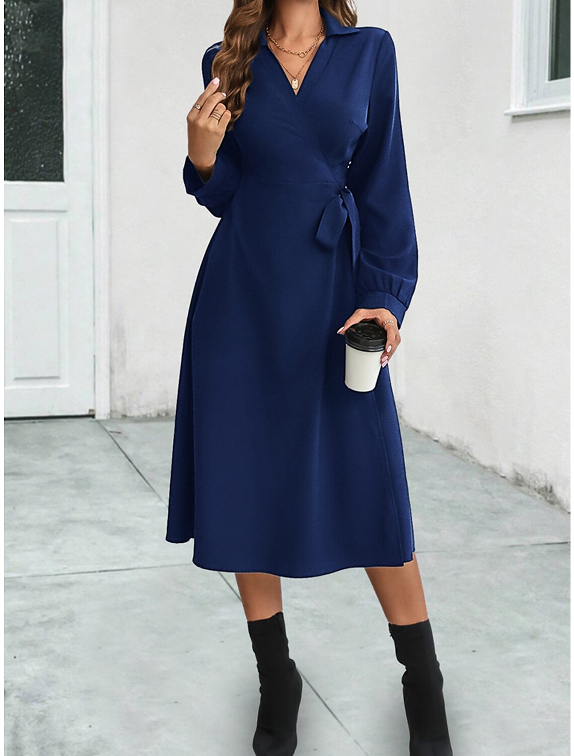 Women's Party Dress Cocktail Dress Wedding Guest Dress Mini Dress Navy Blue Dark Green Long Sleeve Plain Split Summer Spring Fall V Neck Elegant Wedding Guest Vacation Spring Dress