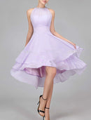 A-Line Cocktail Dresses Flirty Dress Homecoming Graduation Asymmetrical Sleeveless Halter Neck Chiffon with Crystals Tiered