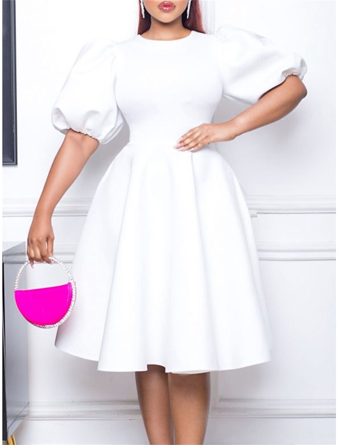 Women's Party Dress Homecoming Dress Cocktail Dress Midi Dress Black White Pink Short Sleeve Pure Color Ruched Summer Spring Fall Crew Neck Fashion Birthday Wedding Guest Vacation