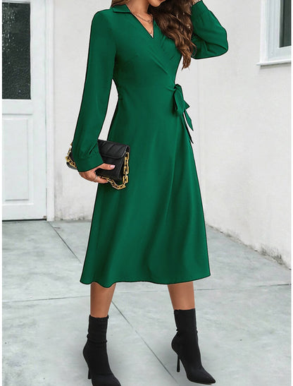 Women's Party Dress Cocktail Dress Wedding Guest Dress Mini Dress Navy Blue Dark Green Long Sleeve Plain Split Summer Spring Fall V Neck Elegant Wedding Guest Vacation Spring Dress