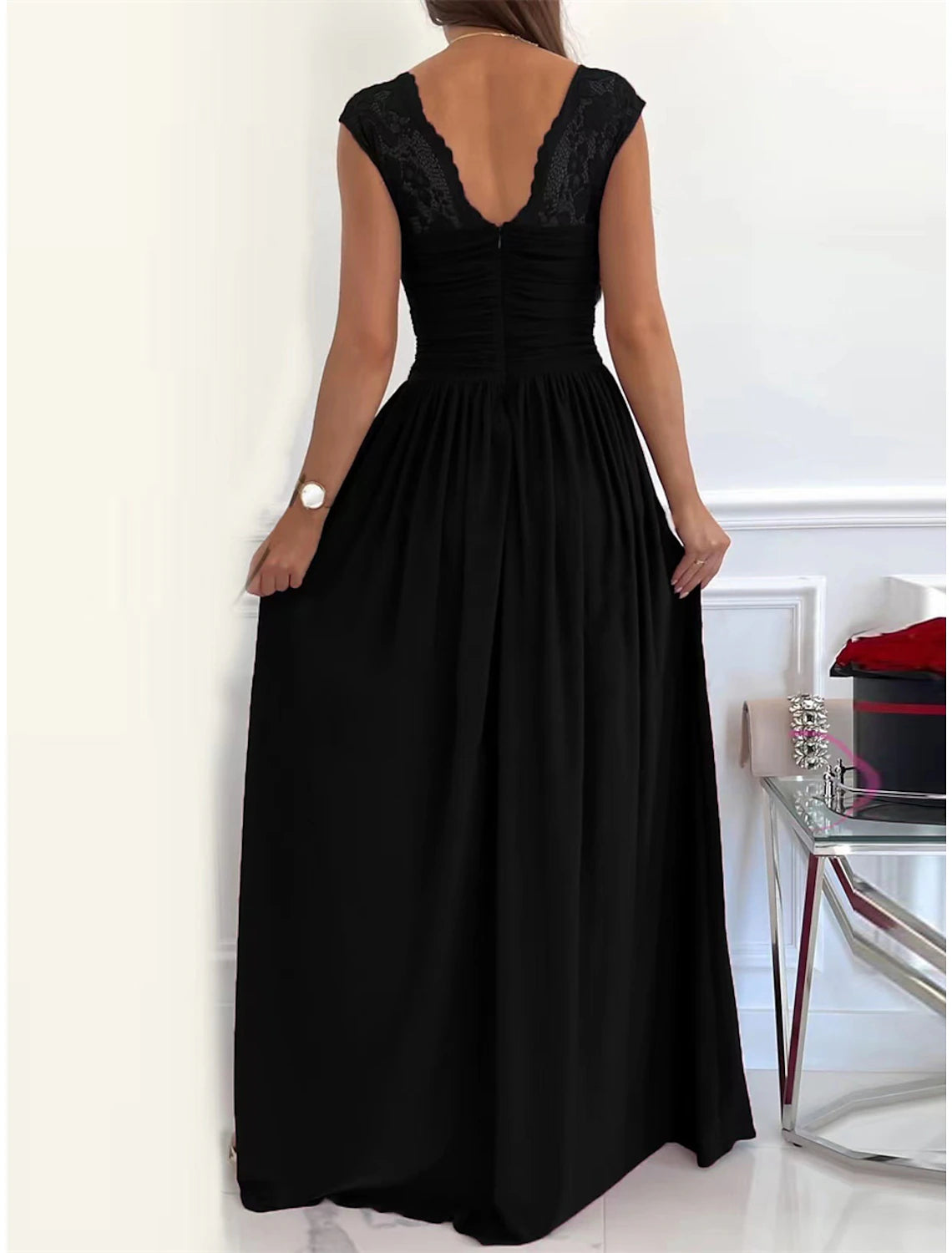 Women‘s Little Black Dress Prom Dress Christmas Party Dress Lace Dress Long Dress Maxi Dress Black Pink Wine Sleeveless Lace Spring Fall Winter V Neck Christmas Birthday Black Cocktail Dress