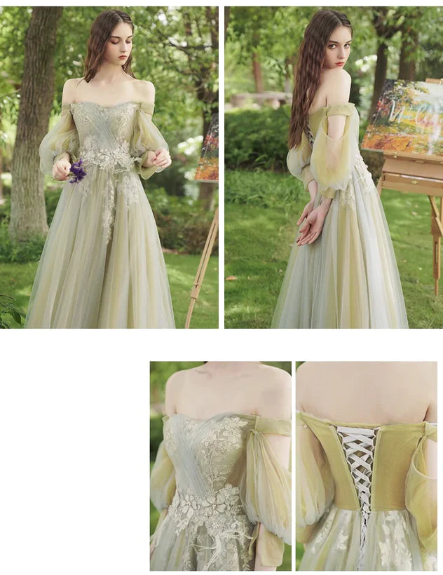 Light Green Fairy Prom Dress Green Color, Green Tulle Long Wedding Party Dress