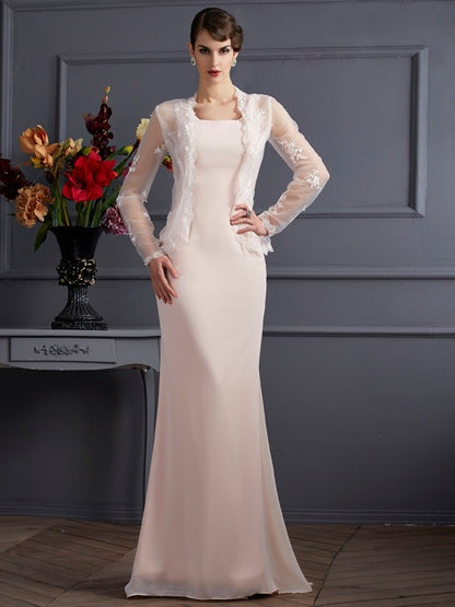 Sheath/Column Square Sleeveless Long Chiffon Mother of the Bride Dresses