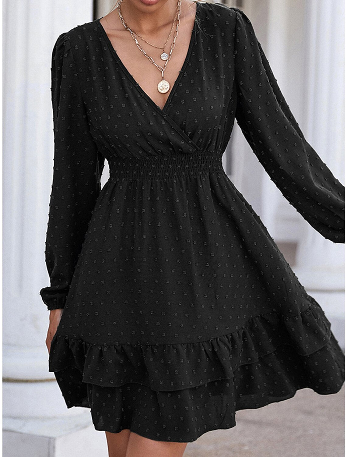 Women's Black Dress Party Dress Cocktail Dress Mini Dress Black White Pink Long Sleeve Plain Ruched Summer Spring Fall V Neck Elegant Wedding Guest Vacation Spring Dress