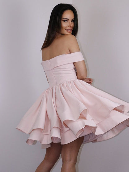 A-Line/Princess Stretch Crepe Ruffles Off-the-Shoulder Sleeveless Short/Mini Dresses