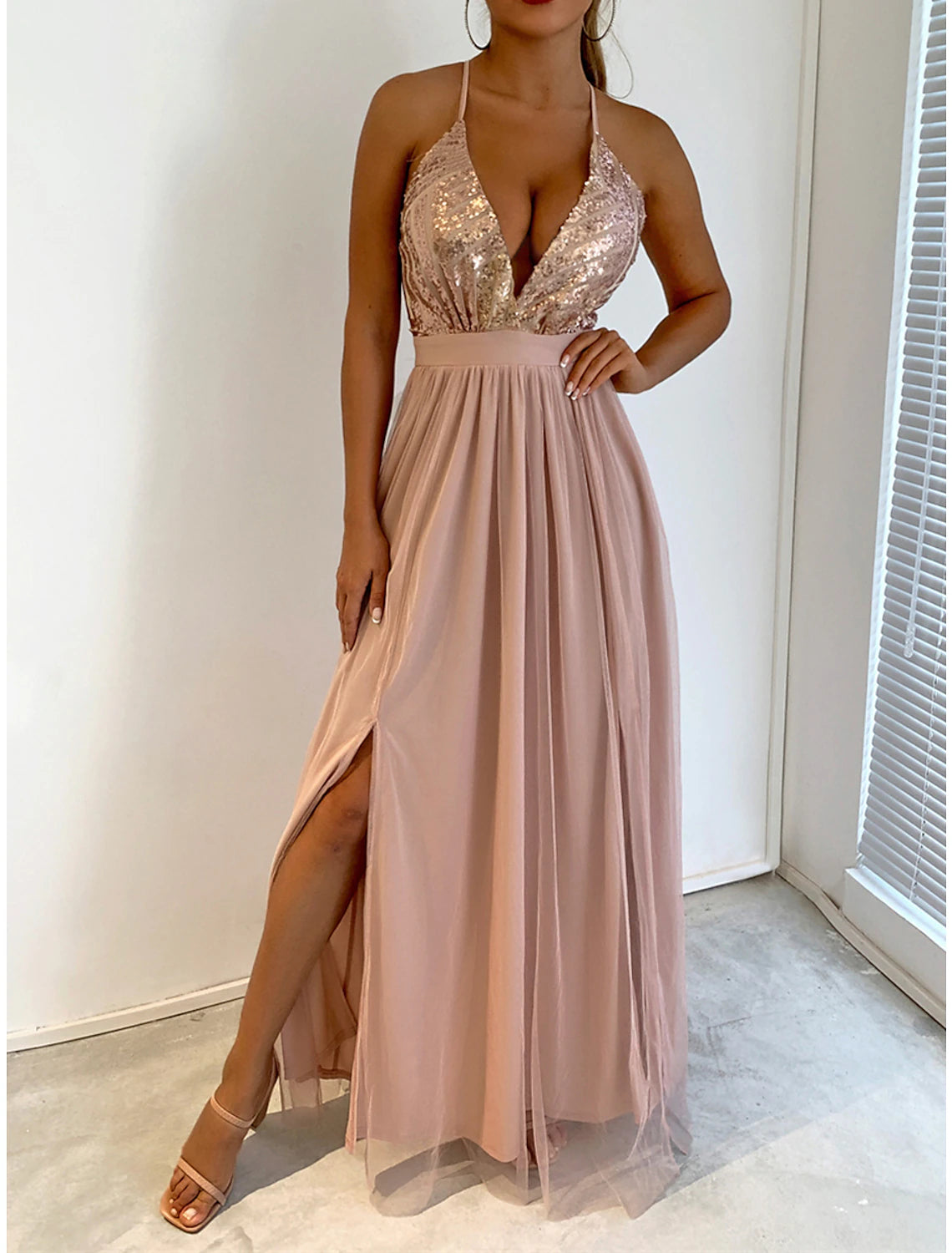 Women's Sequin Dress Party Dress Cocktail Dress Long Dress Maxi Dress Champagne Wine Green Sleeveless Plain Sequins Spring Fall Winter Spaghetti Strap Party Winter Dress Wedding Guest Birthday