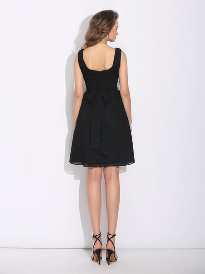 A-Line/Princess Scoop Bowknot Sleeveless Short Chiffon Dresses