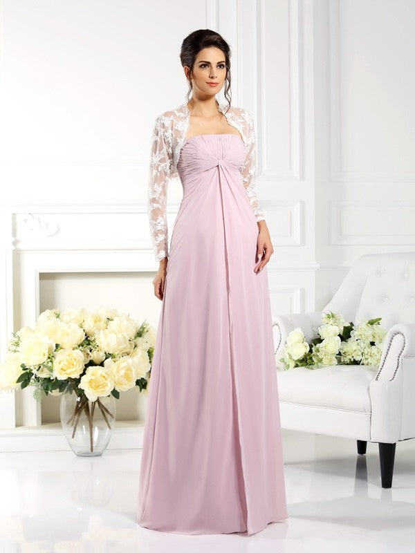 A-Line/Princess Strapless Lace Sleeveless Long Chiffon Mother of the Bride Dresses