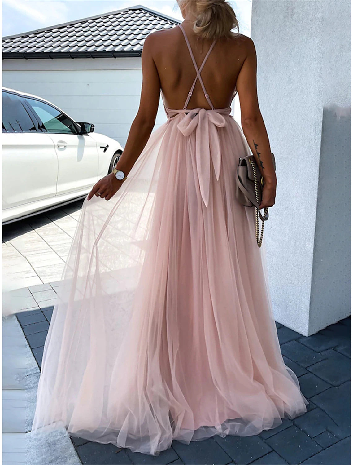 Women's Prom Dress Party Dress Lace Dress Long Dress Maxi Dress Pink Green Sleeveless Pure Color Lace Summer Spring Fall Spaghetti Strap Fashion Birthday Evening Party Wedding Guest