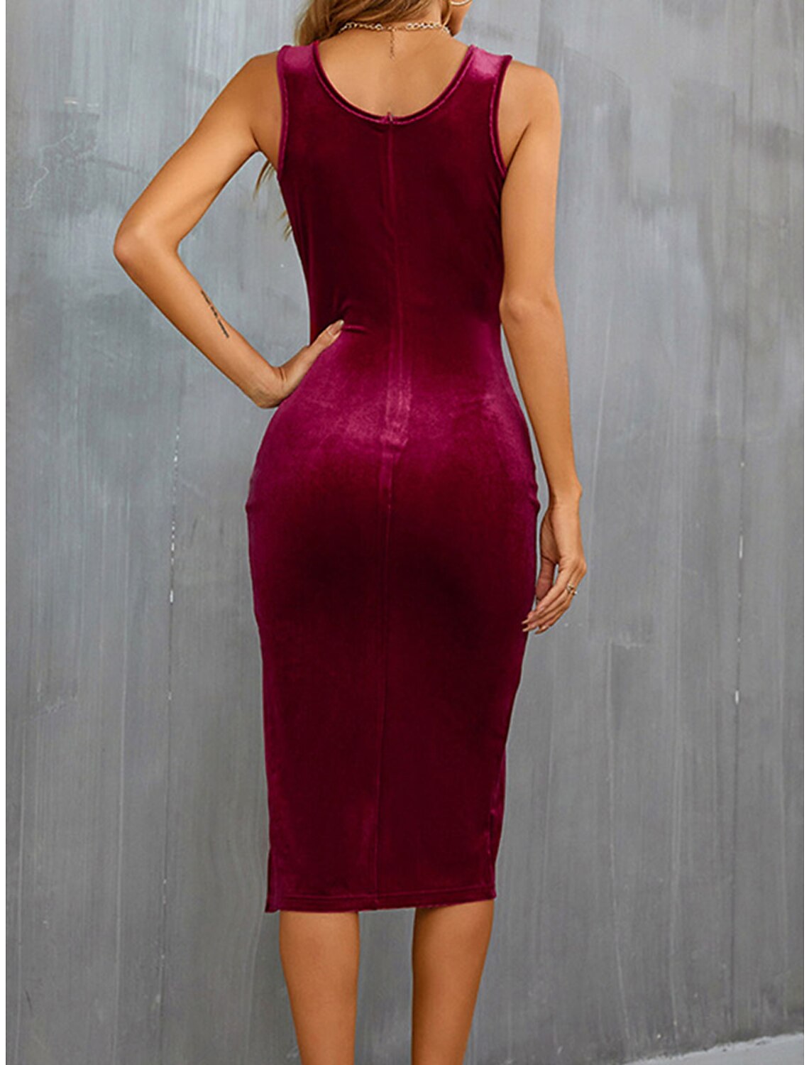 Women's Party Dress Black Velvet Dress Cocktail Dress Midi Dress Wine Red Army Green Sleeveless Pure Color Split Spring Fall Winter