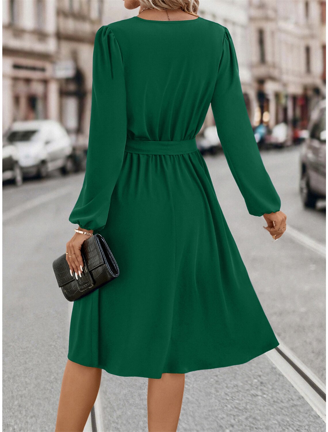 Women's Party Dress Cocktail Dress Wedding Guest Dress Midi Dress Black Dark Green Dark Blue Long Sleeve Plain Lace up Summer Spring Fall Split Neck Party Wedding Guest Vacation