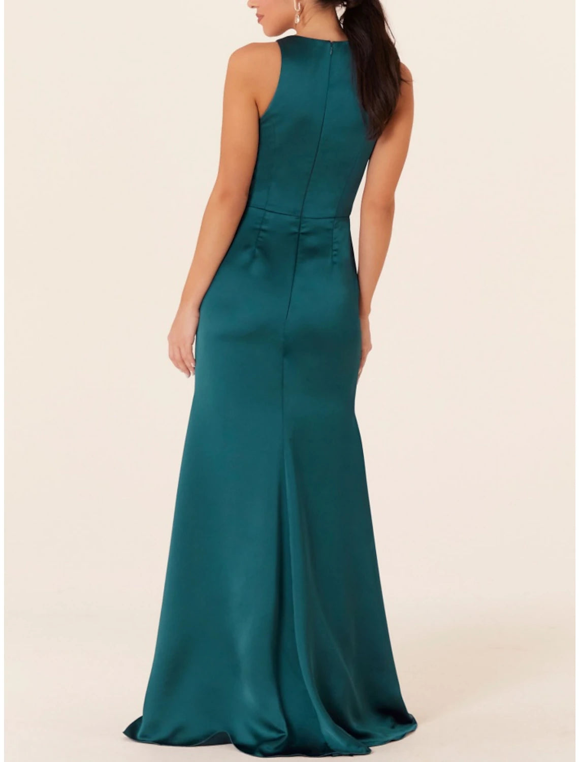 A-Line Bridesmaid Dress V Neck Sleeveless Elegant Sweep / Brush Train Stretch Satin with Split Front / Ruching