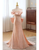 Gorgeous Mermaid Pink Long Prom Dress with Big Bow In Back